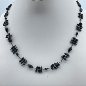 Vintage Liz Claiborne Black Beaded Cluster Necklace 17” + 2” Extender